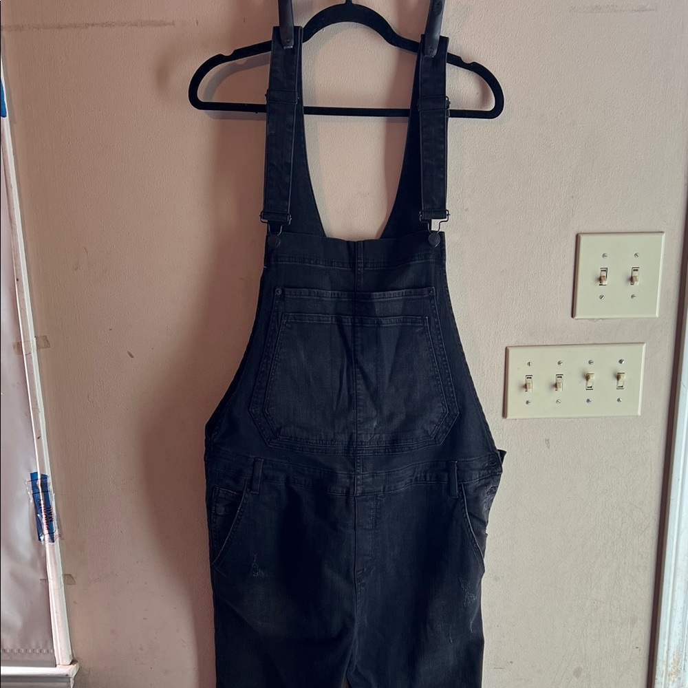 ZARA DISTRESSED SLIM FIT OVERALLS BLACK SIZE LARGE